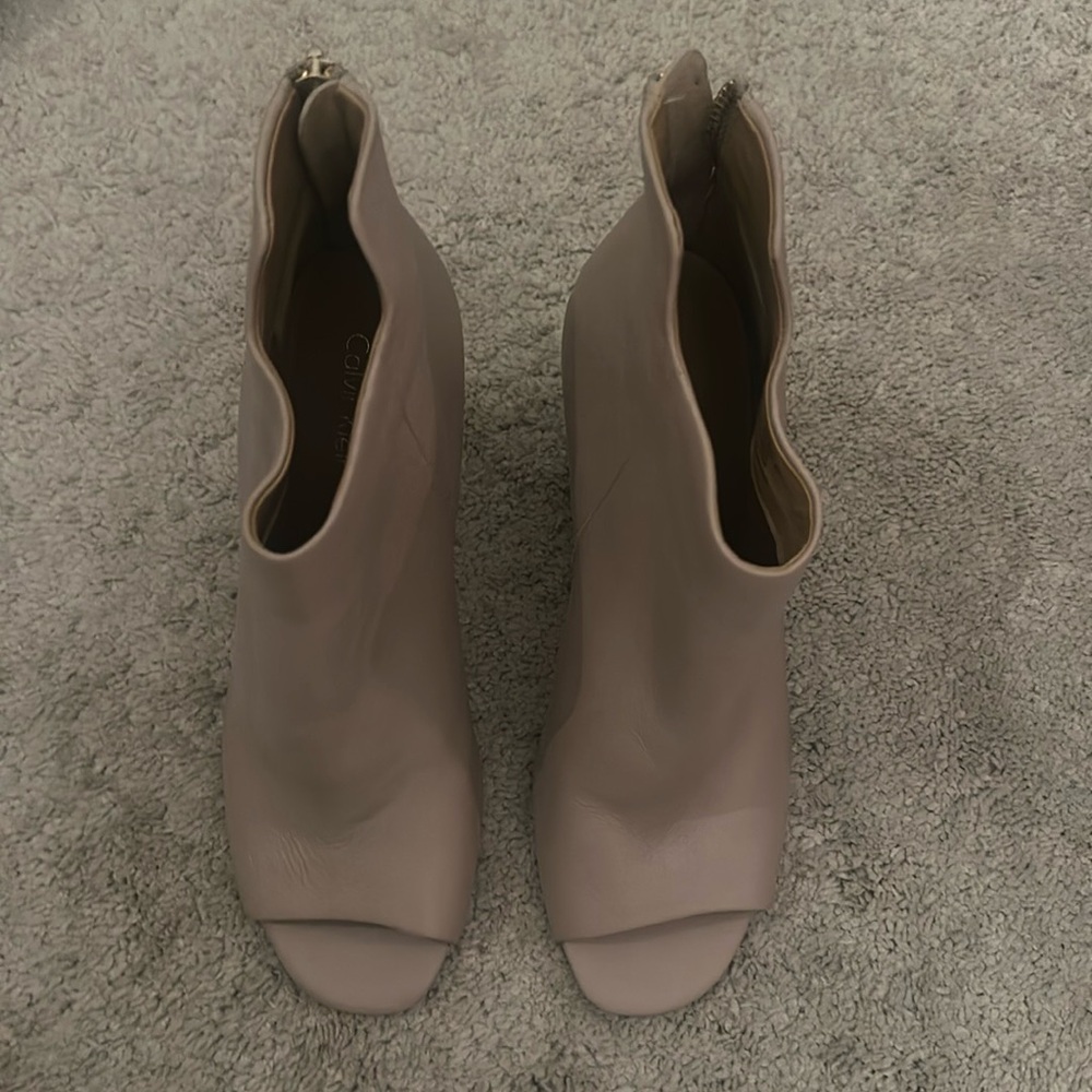 Beige with gold detail leather heel wedges peep toe